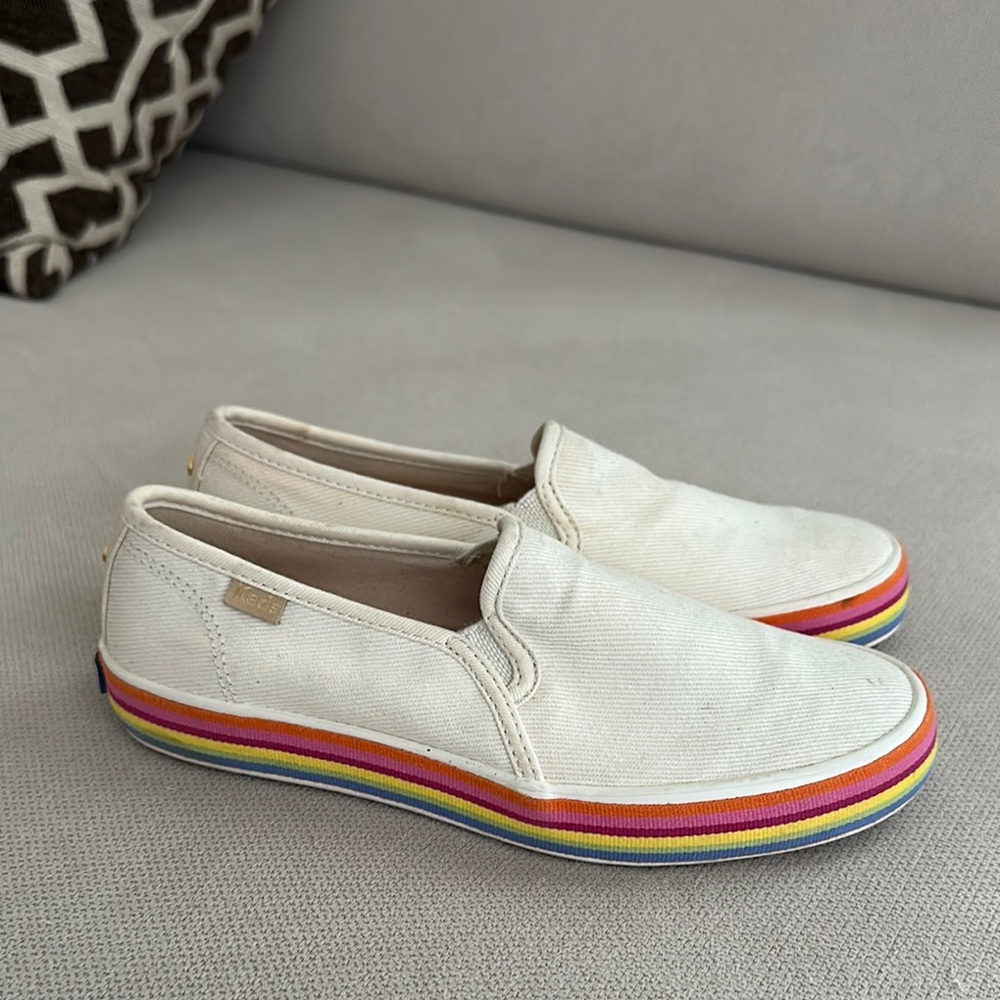 KATE SPADE ♠️ X KEDS DOUBLE DECKER TWILL SLIP ON FLATS RAINBOW SOLE SIZE US 5